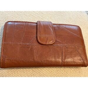 Ambassador Design Vintage Brown Patchwork Leather Checkbook Wallet Hong Kong
